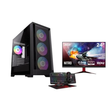 Gaming PC i5-12400F Processor,H610 MotherBoard,16GB D4 RAM,1TB NVMe SSD,RTX 3060 12GB VGA,650 WATT PSU,GameMax Defender Mid Tower 4x Fans,USB WiFi Adapter,LG 24" 180HZ Gaming Monitor,Redragon Gaming RGB Wired Essentials 4-in-1 Set,Windows 11 Pro License