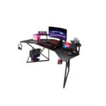 جاماكس D2204B طاولة ألعاب كاربون فايبر منحنية مقاس 180x70x74 سم مع رفوف متعددة المستويات وماوس باد - أسود (غير شامل التركيب)