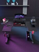 ⁦جاماكس P203 طاولة ألعاب وورك ستيشن كاربون فايبر RGB مع رفوف متعددة المستويات وماوس باد مقاس 160x100x74 سم - أسود (غير شامل التركيب)⁩ - الصورة ⁦4⁩