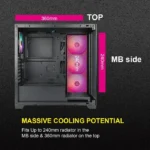 ⁦آزا كيس جهاز الكمبيوتر نبتون متوسط الحجم، لوحتين أماميتين وجانب أيسر من الزجاج المقوى، مع ٤ مراوح آر جي بي - أسود⁩ - الصورة ⁦6⁩