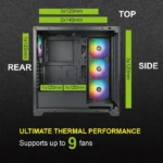 ⁦آزا كيس جهاز الكمبيوتر نبتون متوسط الحجم، لوحتين أماميتين وجانب أيسر من الزجاج المقوى، مع ٤ مراوح آر جي بي - أسود⁩ - الصورة ⁦5⁩