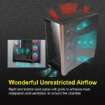 ⁦آزا كيس جهاز الكمبيوتر نبتون متوسط الحجم، لوحتين أماميتين وجانب أيسر من الزجاج المقوى، مع ٤ مراوح آر جي بي - أسود⁩ - الصورة ⁦2⁩