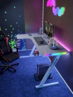 ⁦جاماكس P201-LW طاولة ألعاب كاربون فايبر RGB مقاس 140x100x74 سم مع ماوس باد (شكل L - يسار) - أبيض (غير شامل التركيب)⁩ - الصورة ⁦2⁩