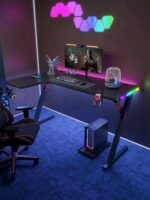 ⁦جاماكس P201-LB طاولة ألعاب كاربون فايبر RGB مقاس 140x100x74 سم مع ماوس باد (شكل L - يسار) - أسود (غير شامل التركيب)⁩ - الصورة ⁦2⁩