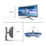 ⁦Philips Evnia 34M2C6500 34" OLED Curved Gaming Monitor – WQHD 3440x1440, 175Hz, 0.03ms, HDR400, Ambiglow, FreeSync Premium Pro, G-Sync Compatible, HDMI, DP, USB Hub – Dark Gray⁩ - الصورة ⁦2⁩