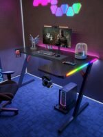 ⁦جاماكس P201-RB طاولة ألعاب كاربون فايبر RGB مقاس 140x100x74 سم مع ماوس باد (شكل L - يمين) - أسود (غير شامل التركيب)⁩ - الصورة ⁦2⁩