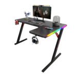 ⁦جاماكس P201-RB طاولة ألعاب كاربون فايبر RGB مقاس 140x100x74 سم مع ماوس باد (شكل L - يمين) - أسود (غير شامل التركيب)⁩ - الصورة ⁦3⁩