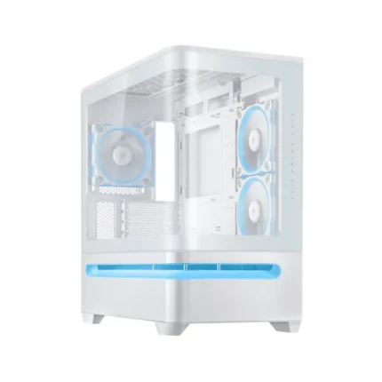 Asus Prime AP202 Mid Tower Fornt & Left Side Tempered Glass Panel Case With 3 ARGB Fans - White
