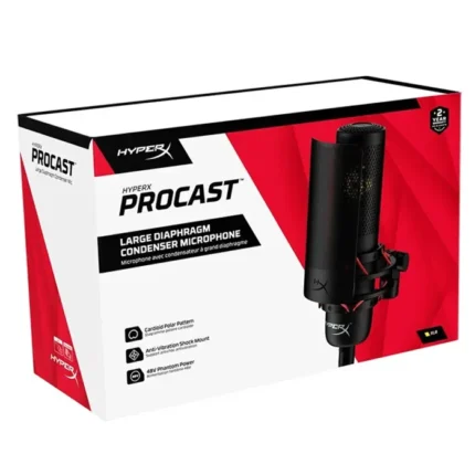 HyperX ProCast Gold-SputteredLarge Diaphragm Condenser XLR Connection Microphone Built in Anti Vibration Shock Mount Black, Cable/Mixer not included
