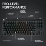 ⁦Logitech G PRO X TKL LIGHTSPEED Wireless Gaming Keyboard, Ultra-Portable Tenkeyless Design, Lightsync RGB Backlit, PBT Keycaps, Tactile Switches (GX Brown), BT/USB, US INTL Layout, Black | ‎920-012136⁩ - الصورة ⁦4⁩