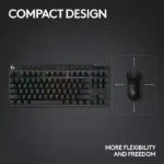 ⁦Logitech G PRO X TKL LIGHTSPEED Wireless Gaming Keyboard, Ultra-Portable Tenkeyless Design, Lightsync RGB Backlit, PBT Keycaps, Tactile Switches (GX Brown), BT/USB, US INTL Layout, Black | ‎920-012136⁩ - الصورة ⁦3⁩