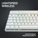⁦Logitech G PRO X TKL LIGHTSPEED Wireless Gaming Keyboard, Ultra-Portable Tenkeyless Design, Lightsync RGB Backlit, PBT Keycaps, Tactile Switches (GX Brown), BT/USB, US INTL Layout, White | 920-012148⁩ - الصورة ⁦5⁩
