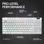 ⁦Logitech G PRO X TKL LIGHTSPEED Wireless Gaming Keyboard, Ultra-Portable Tenkeyless Design, Lightsync RGB Backlit, PBT Keycaps, Tactile Switches (GX Brown), BT/USB, US INTL Layout, White | 920-012148⁩ - الصورة ⁦4⁩
